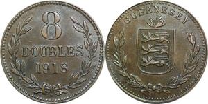 Q0304 Guernsey 8 Doubles 1918 H Heaton AU -> Make offer