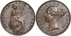 Q0324 Rare United Kingdom 1/2 Penny Victoria 1853 AU -> Make offer