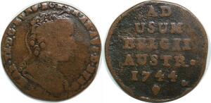 Q0367 Austrian Netherlands 1 Liard 1 Oord Maria Theresia 1744 Angel Brussels