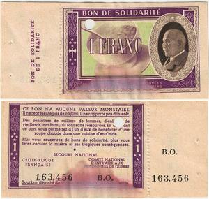 Europe Bon de Solidarité 1 Franc Croix rouge Pétain 1940 -> Make offer