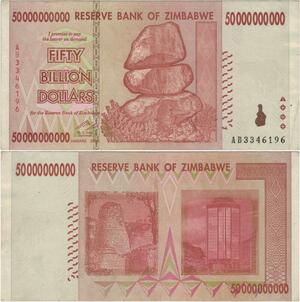 Banknote Zimbabwe 50 Milliards Dollars 2008 UNC -> Make offer