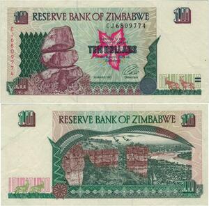 Banknote Zimbabwe 10 Dollars 1997 UNC -> Make offer