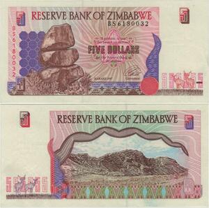 Banknote Zimbabwe 5 Dollars 1997 UNC -> Make offer