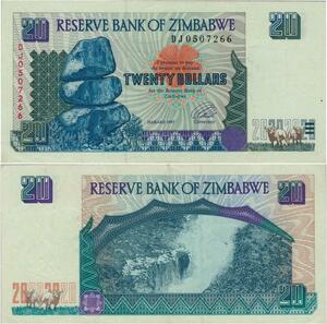 Banknote Zimbabwe 20 Dollars 1997 UNC -> Make offer