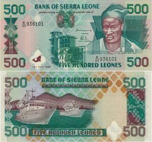Banknote Sierra Leone 500 Leones Kissi King warrior Kai Londo 1998 UNC