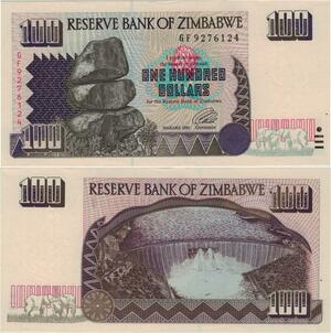 Banknote Zimbabwe 100 Dollars 1995 UNC -> Make offer