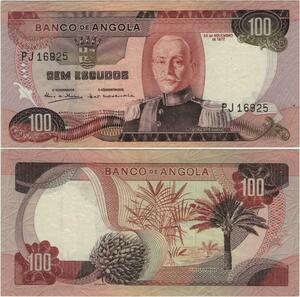 Banknote Angola 100 Escudos Marechal Carmona 1972 UNC