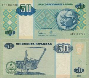 Banknote Angola 50 Kwanzas José dos Santos & Agostinho Neto 1999 UNC