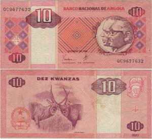 Banknote Angola 10 Kwanzas José dos Santos  & Agostinho Neto 1998