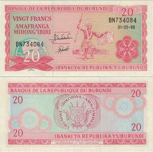 Banknote Burundi 20 Francs 1988 UNC -> Make offer