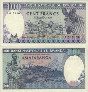 Banknote Rwanda 100 Francs 1989 UNC -> Make offer