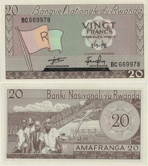 Banknote Rwanda 20 Francs 1976 UNC -> Make offer