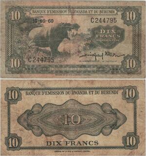 Rare Banknote Rwanda-Burundi  10 Francs  1960 -> Make offer