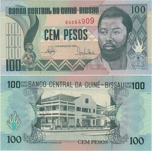 Banknote Guinea-Bissau 100 Pesos Domingo Ramos 1990 UNC