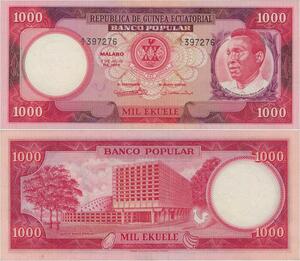 Banknote Equatorial Guinea 1000 Bipkwele  Francisco  Nguema 1975