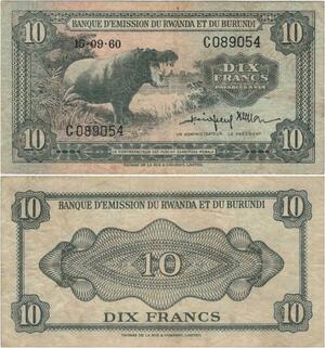 Rare Banknote Rwanda-Burundi 10 Francs 1960 -> Make offer