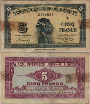 Banknote French West Africa 5 Francs 1942 -> Make offer