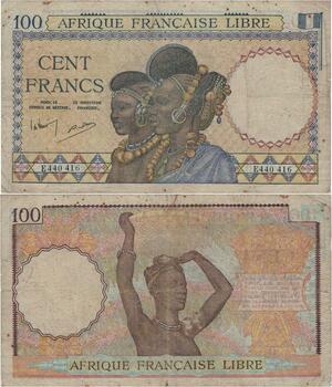 Banknote French Equatorial Africa  100 Francs 1943