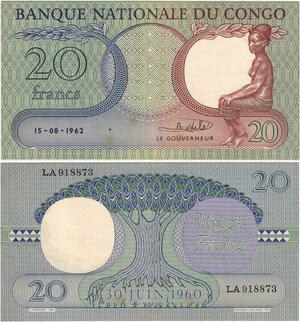 Q1635 Banknote Congo Republique 20 Francs 1962 AU -> Make offer