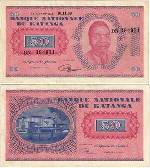 Q1648 Rare Banknote Katanga 50 Francs Moïse Tshombé 1960 Elisabethville >Offer