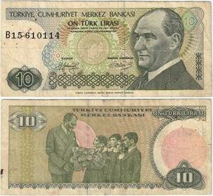 Q1686 Banknote Turkey 10 Lirasi Mustafa Kemal Atatürk 1970 -> Make offer