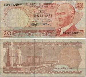 Q1687 Banknote Turkey 20 Lirasi Mustafa Kemal Atatürk 1970 -> Make offer