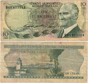 Q1688 Banknote Turkey 10 Lirasi Mustafa Kemal Atatürk 1966 -> Make offer