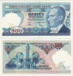 Q1712 Banknote Turkey 500 Lira Mustafa Kemal Atatürk 1983 UNC