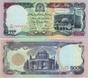 Q1734 Banknote Afghanistan 5000 Afghanis Mosques 1993 -> Make offer