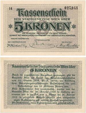 Q3612 Banknote Austria Notgeld 5 Kronen 1918 Wien UNC -> Make Offer