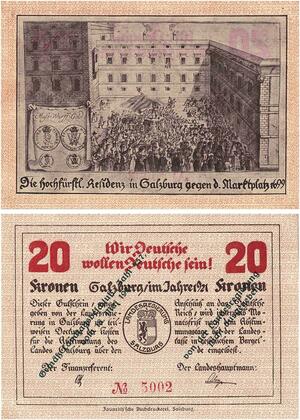Q3615 Banknote Rare Austria 20 Kronen Salzburg 1921 N°5002 UNC -> Make Offer