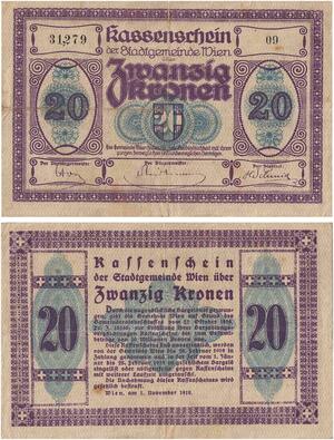 Q3618 Banknote Austria Notgeld 20 Kronen 1918 Vienna -> Make Offer