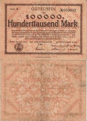 Q4109 Banknote Germany 100000 Mark Bonn Notgeld 1923 - Make Offer
