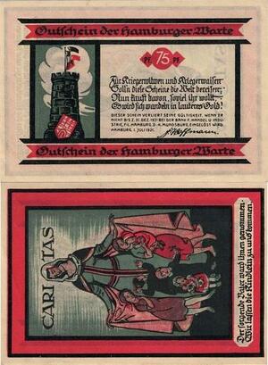 Q4113 Banknote Germany 75 Pfennig Emergency Money Hamburg Notgeld 1921