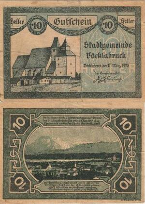 Q4114 Banknote Austria 10 Heller City Stadtgemeinde Vöcklabruck Notgeld 1920