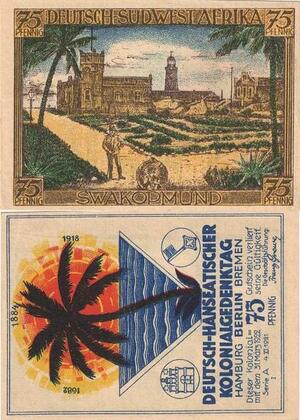 Q4116 Banknote Germany Colony 75 Pfennig Deutsh Sudwest Afrika Swakopmund 1921