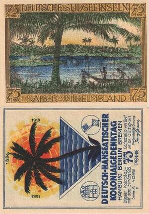 Q4119 Banknote German Deutsche Südseeinseln 75 Pfennig Kaiser-Wilhelmsland 1921 