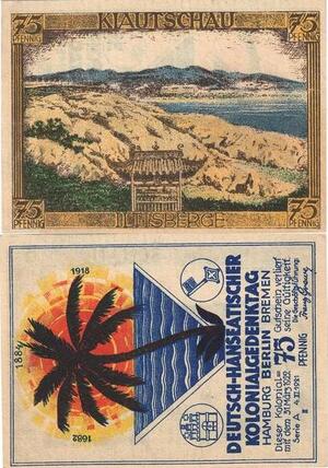 Q4120 Banknote Germany Kiautschau 75 Pfennig Iltisberge 1921 AU - Offer