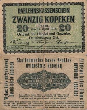 Q4132 Banknote Germany Posen 20 Kopeken Darlehenskassenschein 1916 - Make Offer