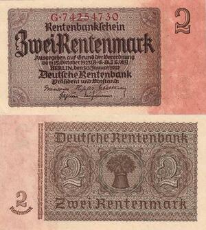 Q4143 Banknote Germany Berlin 2 Rentenmark Rentenbankschein 1937 AU - Make Offer