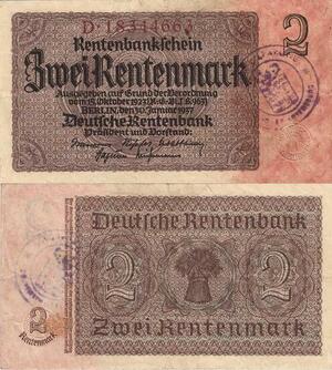 Q4145 Banknote Germany Berlin 2 Rentenmark Rentenbankschein Stamp 1937 - M Offer