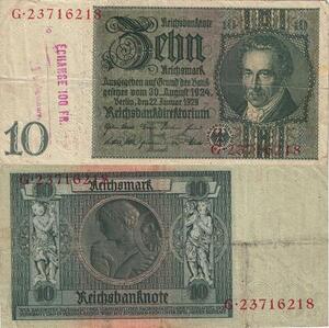 Q4158 Banknote Germany Berlin 10 Reichsmark 100 Fr Echange Stamp 1929 - Make Offer