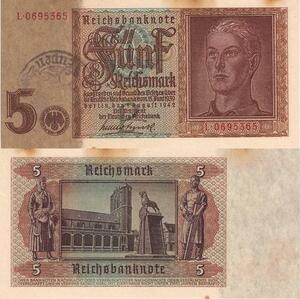 Q4162 Banknote Germany 5 Reichsmark Eupen Stamp 1942 - M Offer
