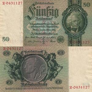 Q4163 Banknote Germany Berlin 50 Reichsmark David Hansemann Hermes 1933 UNC