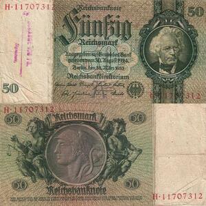Q4164 Banknote Germany Berlin 50 Reichsmark David Hansemann Hermes 1933