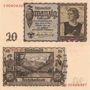 Q4166 Banknote Germany Berlin 20 Reichsmark 1939 UNC - Make Offer 