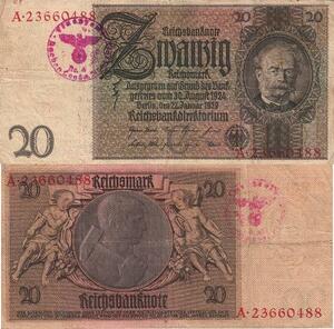 Q4168 Banknote Germany Berlin 20 Reichsmark  Werner v. Siemens Stamp 1929 