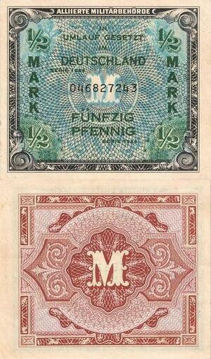 Q4175 Banknote Germany 1/2 Mark Alliierte Militarbehorde 1944 AU - Make Offer