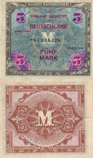 Q4180 Rare Banknote Germany 5 Mark Alliierte Militarbehorde 1944 - Make Offer