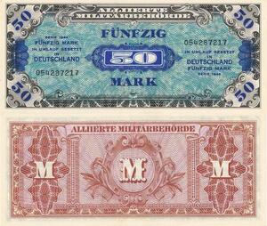 Q4183 Banknote Germany 50 Mark Alliierte Militarbehorde American Printing 1944 